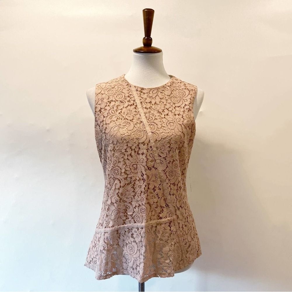 Hugo Boss Blush Pink Jersey Etopaly Lace Blouse Medium